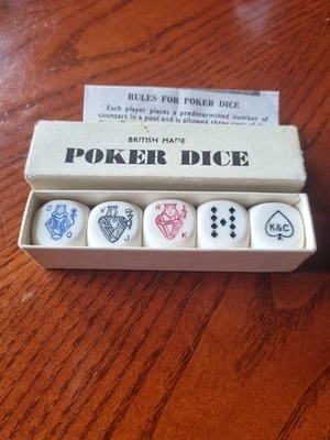 Vintage K&C boxed 5 British made poker dice. collectable. Instructions Inc. - image 1 of 3