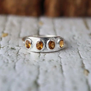 Anillo de citrino natural: banda de eternidad minimalista de plata de ley - Imagen 1 de 8