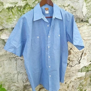 Camisa utilitaria de trabajo azul Big Ben vintage años 70 prensa permanente/grande - Imagen 1 de 10