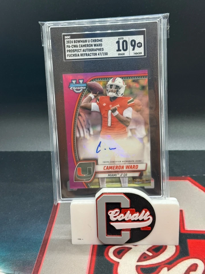 CAMERON CAM WARD - 2024 BOWMAN CHROME UNIVERSITY PINK AUTO #/150 SGC 10 9 Titans - Image 1 of 1