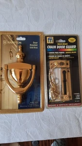 Solid Brass Door Knocker and Chain Door Guard NEW Old Stock - Picture 1 of 6