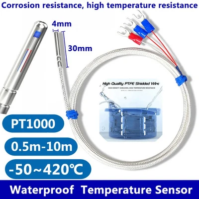 Temperature Sensor Stainless Steel PT1000 Waterproof High Probe 0.5–10m Cable - Image 1 of 4