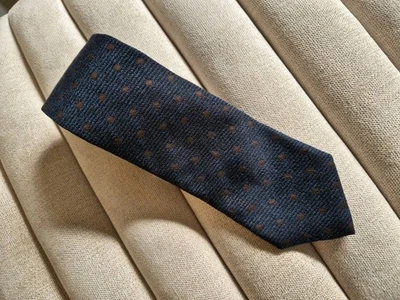 JAEGER 8.5cm Mens Silk Neck Tie Blue & Navy Bronze Polka Dot Spot Foto 1 de 4