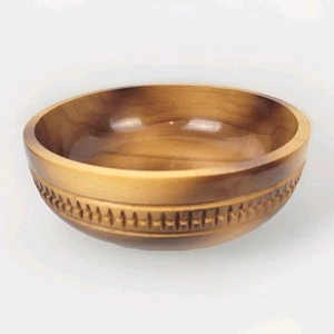 Vtg Handcrafted Solid Wood Bowl~Textured Relief Band Carving~2.75" Tall × 7.5" - Picture 1 of 9