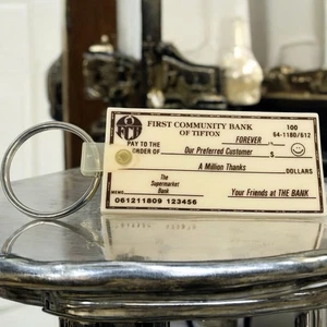 Vtg Keychain  First Community Bank Of Tifton Personalized Customer Rubber Check - Picture 1 of 6