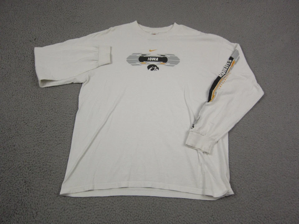 Vintage Iowa Hawkeyes Shirt Mens Large White Nike Swoosh Team Football Long - Image 1 of 4