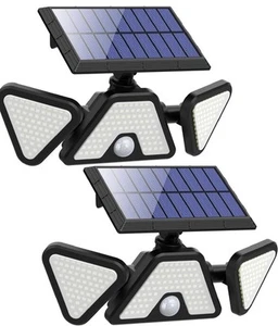 ZOOKKI SOLAR LIGHTS OUTDOOR WATERPROOF, 180 LED 3 HEADS 2 PACK - BLACK - Picture 1 of 8
