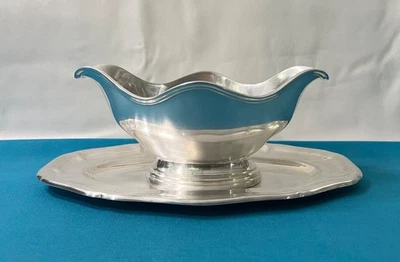 Saucière a 2 becs ERCUIS modèle FILET métal argenté plat service table - Photo 1/4