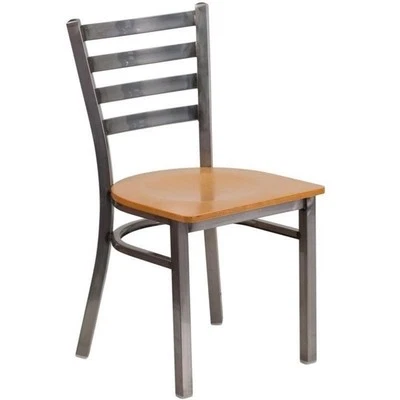 Silla Flash Furniture de metal recubierto transparente con asiento de madera natural Foto 1 de 4