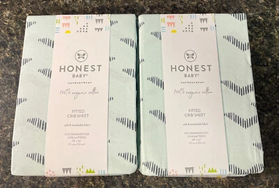 2 NUEVAS Sábanas para Cuna Estándar Ajustadas Verde Algodón Orgánico Honest Baby 28" x 52" Foto 1 de 4