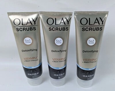 3~OLAY SCRUBS Detoxifying Face Scrub 5In1 Clean Vitamin C+Black Charcoal VHTF - Image 1 of 4