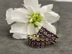 14kt Yellow Gold Amethyst Hoop Earrings - Picture 1 of 8