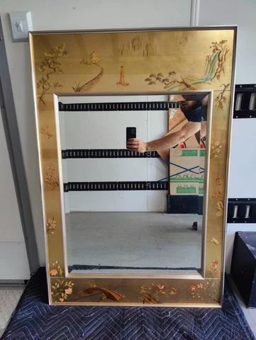 LABARGE La Barge Chinoiserie REVERSE PAINTED GLASS Gold Leaf MIRROR - SIGNED Cover