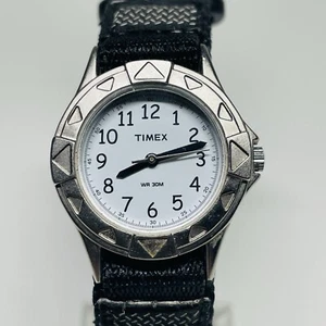 Timex Watch Women Silver tone 28mm Black Nylon Band WR30M Round New Battery - Picture 1 of 9