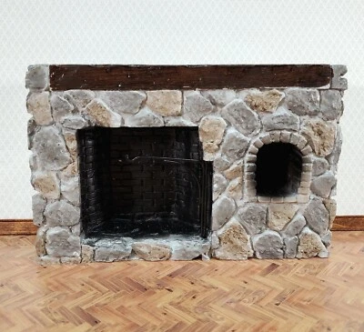 Dollhouse Fireplace Large Stone with Crane Walk-In Style Colonial 1:12 Scale - Image 1 of 4