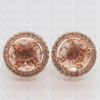 Pendiente de morganita natural y diamantes de forma redonda de 3,75 quilates de oro rosa macizo de 14 quilates Foto 1 de 4