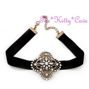 Vintage Baroque Moulin Gatsby Gold Ribbon Choker Necklace w/ Swarovski Crystals - Picture 1 of 10