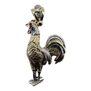 10k tri color Gold rooster chicken bird Pendant charm gift fine jewelry 9.33 gra - Picture 1 of 8