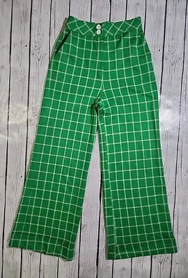 Calça xadrez verde vintage anos 70 alto desperdício perna larga 28x30 conjunto country discoteca hippie - Imagem 1 de 4