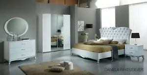 Daniela Italian Bedroom Set with 2 Door Sliding Wardrobe White/Silver Ben Italia - Picture 1 of 1