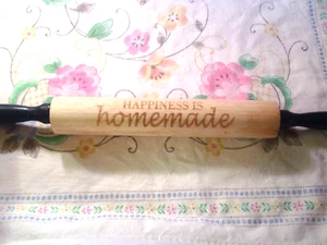 Wooden Rolling Pin Happiness Is Homemade 17 inch Baking Reusable Dough Roller - Picture 1 of 10