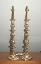 Pair BRASS TALL Candlestick LAMPS Neoclassical  Hollywood Regency Baroque
