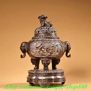 Old Chinese Copper Silver Foo Fu Dog Lion Elephant 3 Leg Incense Burner Censer - Picture 1 of 9