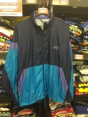 Vintage ASICS Navy Purple Teal Windbreaker Jacket XL #1092 - Image 1 of 4