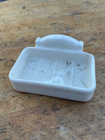 Vintage Antique Soap Holder Art Deco White Porcelain Hanging 30s Retro Bathroom Cover