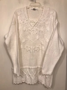 Paris Smith Vintage White Cable Cotton Sweater Pullover L/Sleeves Size L EUC - Picture 1 of 7