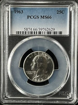 1963  25C Washington Quarter Dollar PCGS MS66   39762629 - Image 1 of 2