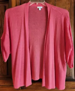 Maglione cardigan aperto misto lino J Jill maniche corte rosa anguria grande - Foto 1 di 5