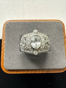 STERLING SILVER 925 CZ DOME RING IN ANTIQUE STYLE SETTING SIZE 8 - Picture 1 of 12