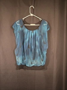 BaiShengGT Women's Shirt Blue Green Black Pleated Ruffle Lined Flouncing MEDIUM - Picture 1 of 7
