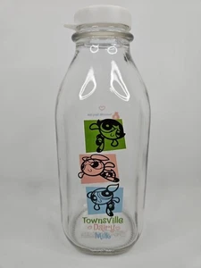 VTG The Powerpuff Girls Townsville Dairy Milk 32 oz Glass Bottle Cartoon Network - Picture 1 of 6