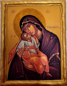 Panagia Jesus  Virgin Mary Glykofilousa Rare Greek Eastern Orthodox Icon - Picture 1 of 6