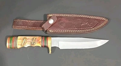 12" CHIPAWAY CUTLERY FIXED BLADE KNIFE HAND CARVED BONE & WOOD HANDLE W SHEATH - Image 1 of 4