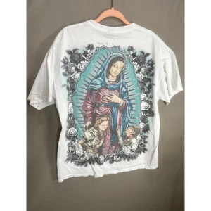Vintage Y2K Virgin Mary Religious Bible Orange Graphic T Shirt Size Men’s XL - Picture 1 of 13