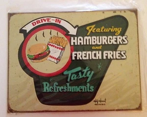 Vintage Reproduction "Hamburgers and French Fries" Sign by Mummert Sign Co. - Picture 1 of 1