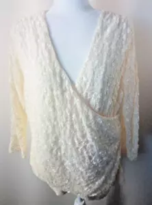 Camicia Coldwater Creek donna 1X bianco avorio manica lunga pizzo Cottagecore scollo a V - Foto 1 di 13