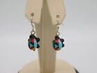 NATIVE AMERICAN INDIAN STERLING SILVER FIGURAL TURTLE INLAY STONE EARRINGS