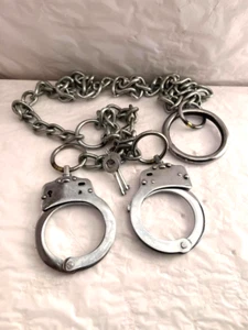 Handcuff 1 Metre Chain Sliding Double Lock Mechanism Solid steel W/ 2 Keys - Picture 1 of 5