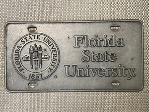Vintage FLORIDA STATE UNIVERSITY Seminole License Tag Plate Pewter Cast Aluminum - Picture 1 of 21