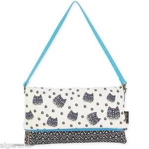 Laurel Burch FLAP CLUTCH Polka Dot Gatos Cat Face Med Shoulder Bag NEW 2016 - Picture 1 of 2