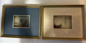 Antique Pair Shadow Box Art CABRIOLET CARRIAGE YALE 443 CABRIOLET AMHERST 118S - Picture 1 of 16