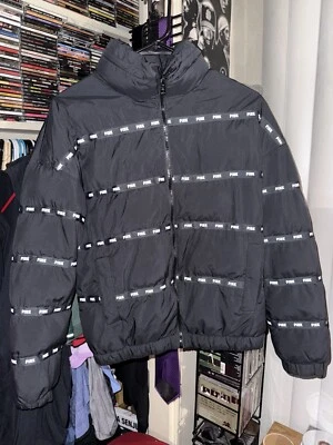 Abrigo de invierno Victoria's Secret ROSA acolchado cremallera completa con capucha a rayas para mujer XS Foto 1 de 3