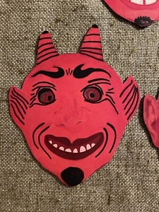 U Pick Vintage Inspired Devil Face Striped Horns Halloween Cardstock Decoration - Picture 1 of 4