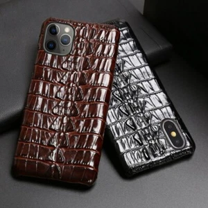 Genuine Leather Case For iPhone 14 13 Pro Max 12 3D Crocodile Tail Texture Cover - Picture 1 of 19