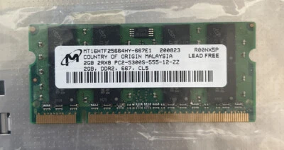 2GB 2Rx8 Non-ECC DDR2 PC2-5300S MT16HTF25664HY-667E1 Laptop Memory - Image 1 of 2