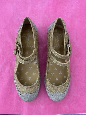 Bonpoint Girls Shoes Babies A Bride Gold And Silver 34 Eu - Image 1 of 3